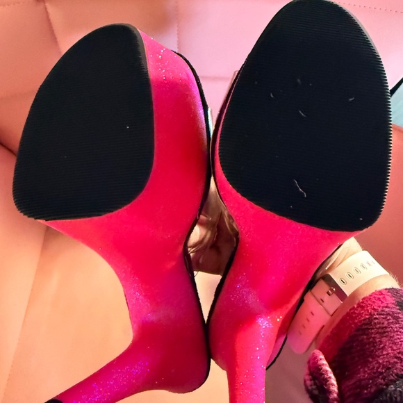 Pleaser 7" Adore #701- Hot Pink Glitter UV Slides- Size 9 - Picture 3 of 6